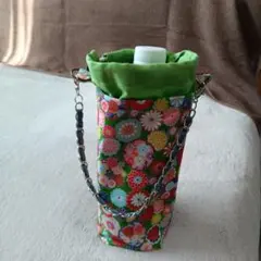 ハンドメイド保冷花柄ボトルホルダーストラップ付き