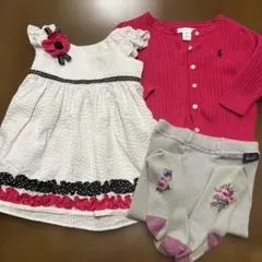 Ralph Lauren ピンクカーディガン　9Mとドレス　タイツ　3点セット