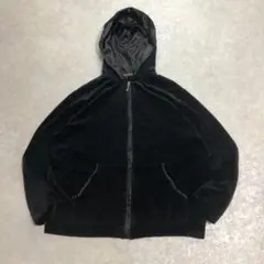 希少 00s Y2K ベロアフーディー黒 サテン アーカイブストリート XL相当