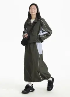 Y2K トラックジャケット ロングスカート　セットアップ ダークグリーン