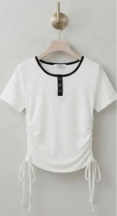 【2PINK】 半袖Tシャツ ホワイト サイドドロスト