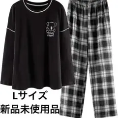 【新品】⁠ルームウェア パジャマ 長袖 チェック コアラ 黒 Ｌサイズ