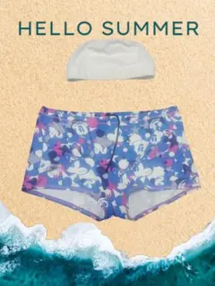 arenaディズニーコラボ 　ミッキー柄水着ショーツ＆水泳キャップセット