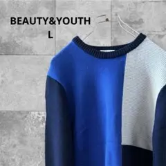 【美品】BEAUTY&YOUTH クルーネックニット L マルチカラーブルー系