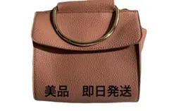 ピンク レザー ハンドバッグ ゴールドハンドル