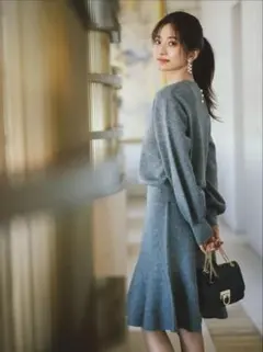 ニットミニスカートセットアップ☆ブルー☆M