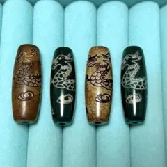 （A170)グリーン龍神天珠◆茶色の龍神天珠◆天然石◆瑪瑙◆めのう◆4点セット