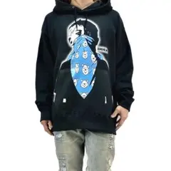 新品 ビッグプリントドルク プーさんバンダナ少年 バンクシー風 大きい パーカー