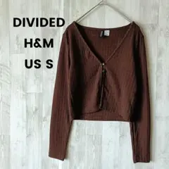 H&M DIVIDED リブ編み Vネック カーディガン クロップド丈 ブラウン