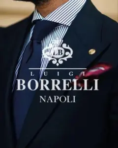 【美品】LUIGI BORRELLI／シルクツイルソリッドタイ／ネイビーのサムネイル