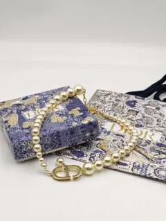 【美品】 クリスチャンディオール CDロゴ パールネックレス