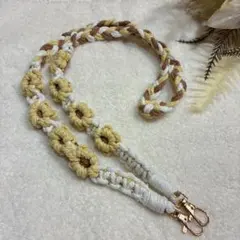 マクラメ ハンドメイド スマホショルダー カメラストラップ ひまわり