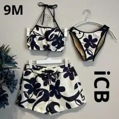 iCB 花柄 セパレート水着 3点セット　ビキニ　ショートパンツ　9M 白　紫のサムネイル