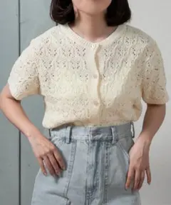 openwork mesh short sleeve cardiganのサムネイル