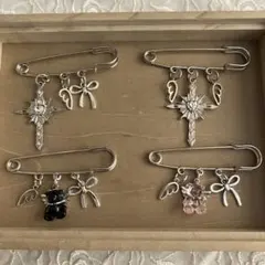 ハンドメイド 地雷系 安全ピン チャーム 4点セット