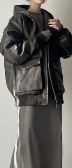 Java ブラウンレザーフードジャケット