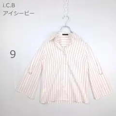【アイシービー】ストライプシャツ フレアスリーブ きれいめ ホワイト×ピンク 9