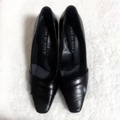 NINE DI NINE パンプス レザー スクエアトゥ オフィス フォーマル黒