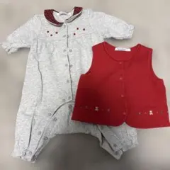 美品 Familia グレーロンパースと赤ベストセット