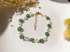 【ビーズのブレスレット】グリーン×ホワイト