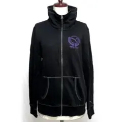 古着:PUMA前開きジップアップトレーナー黒レディースUS/Lサイズ[42-1]