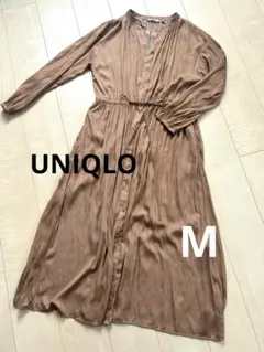 UNIQLO サテン風ブラウン 長袖 シャツワンピース