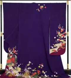 マ*＊様 ✨人気色✨ 正絹 振袖 紫 縮緬 ラメ刺繍 花柄 成人式 映え