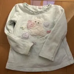 メゾピアノ　水色 長袖カットソー 猫刺繍