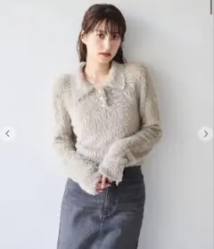 COCO DEAL ラメ混ショートフェザーポロニット ベージュ　M