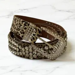 ウエスタンベルト ラインストーン ヒョウ柄 Y2K ストリート wb91-6