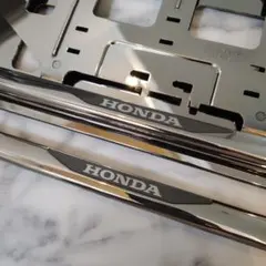 美品」HONDA ホンダ純正品 ライセンスフレーム 前後セット メッキ枠 黒 
