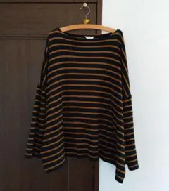 長袖カットソーM　黒✖ブラウン　ゆったりワイド幅