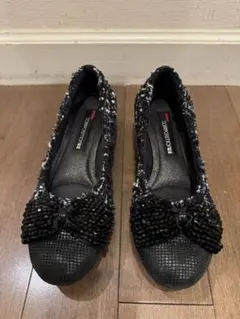 COMPOSITION ビーズ装飾付きバレエフラットシューズ 黒