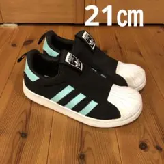 キッズadidas 21センチ　ブラック/ミント スリッポンスニーカー