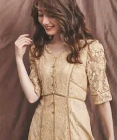 Noela（ノエラ）　配色ラインレースワンピース