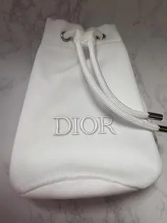 【美品・未使用】DIOR 巾着ポーチ ホワイト 刺繍ロゴ　ノベルティ