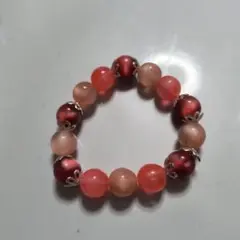 ハンドメイド ビーズブレスレット レッド系