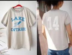 快晴堂LAKE ONTARIO ナンバリング Tシャツサイズ4　オートミールのサムネイル
