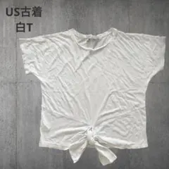 裾リボン US古着 白T トップス デザイン M相当