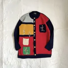 一点物 ピエロ刺繍 ニットカーディガン 派手 クレイジーパターン 個性派