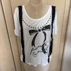 Tシャツ 半袖 レース リボン プリント ホワイト