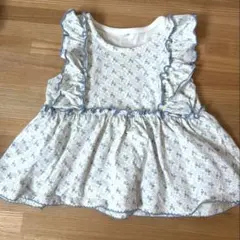 【美品】しまむら rinmamaコラボ フリルTシャツ　水色　小花柄 100のサムネイル