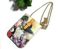 携帯ポーチ　携帯ポシェット　スマホバッグ　花柄　　薔薇　オレンジ　ショルダー