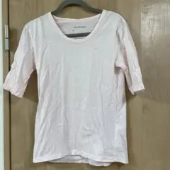 薄いピンクの5分丈Tシャツ　Mサイズ