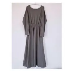 HUG.U ／長袖ロングワンピース／ウエストゴム／ベルトループあり／グレー／F
