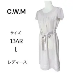 C.W.M レディース 半袖ペプラム￼ ワンピース【13AR】アイボリーベージュ