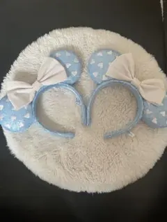 水色ハート模様リボンカチューシャ