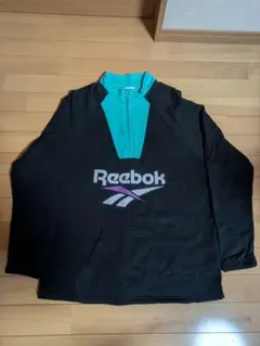 Reebok ジップアップ トレーナー 黒/ターコイズ　レトロ