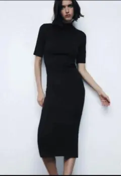 【新品タグなし•試着のみ】ZARA ハイネック ミディワンピース xs ネイビー