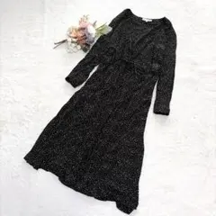 【ユニクロ】レーヨンプリントカシュクールワンピース（長袖） ブラック L